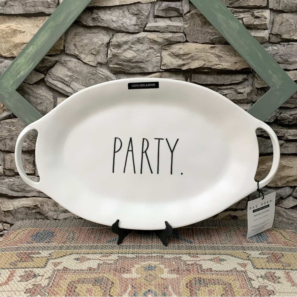 #20 Rae Dunn PARTY Black White Melamine Serving Platter Tray Artisan Gift NWT